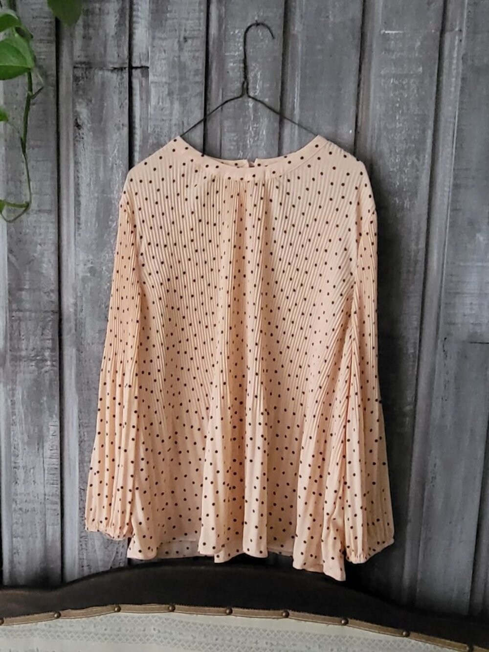 Adrianna Papell Pink Polka Dot Pleated Blouse Top XL